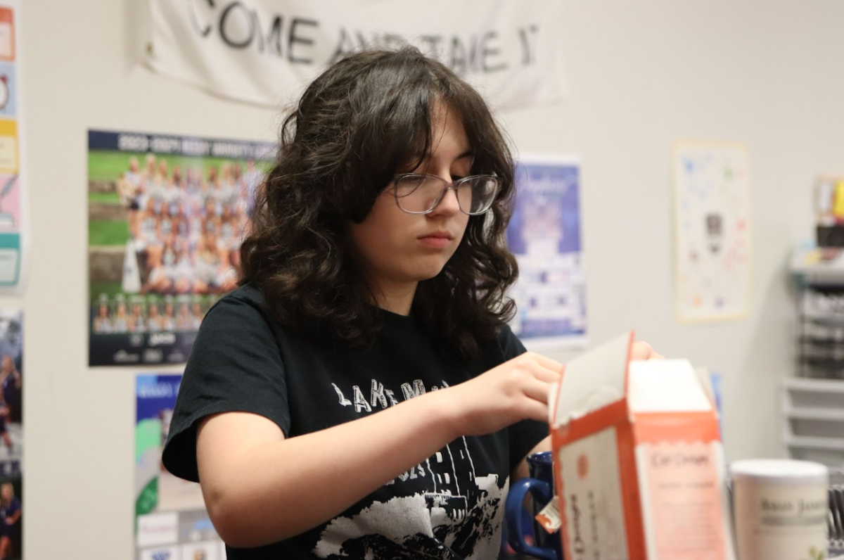 Annabella Dwyer making tea in the Creative Writing Club. Members of the club were all gathering after school for the meeting.
